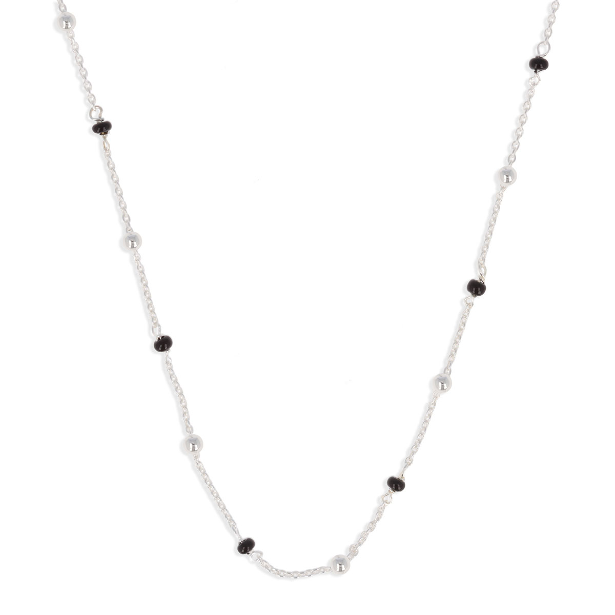 Collier argent \'Boho\' noir argenté (rhodié) - 45 cm 2 mm - [R7198]