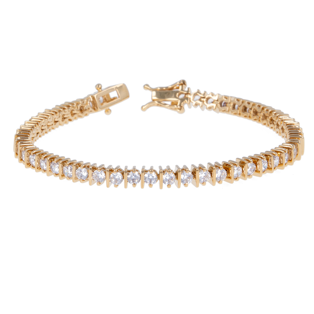 Bracelet plaqué or \'Rivières de Cristal\' blanc doré - 19 cm 5 mm - [R7209]