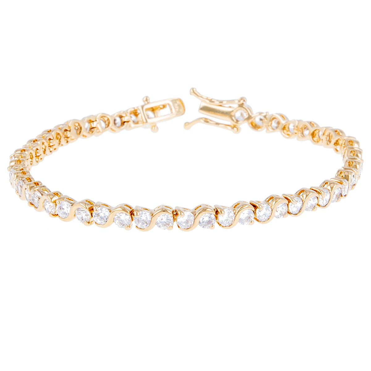 Bracelet plaqué or \'Rivières de Cristal\' blanc doré - 18 cm 4 mm - [R7211]