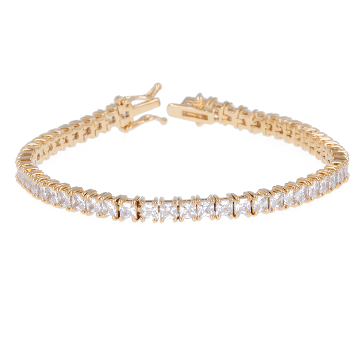 Bracelet plaqué or \'Rivières de Cristal\' blanc doré - 19 cm 4 mm - [R7213]