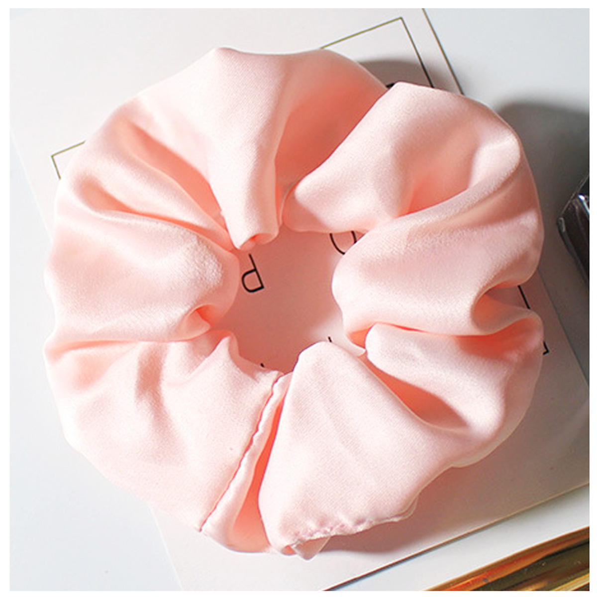 Chouchou soie \'Scarlett\' rose pâle - largeur 4 cm - [R7233]