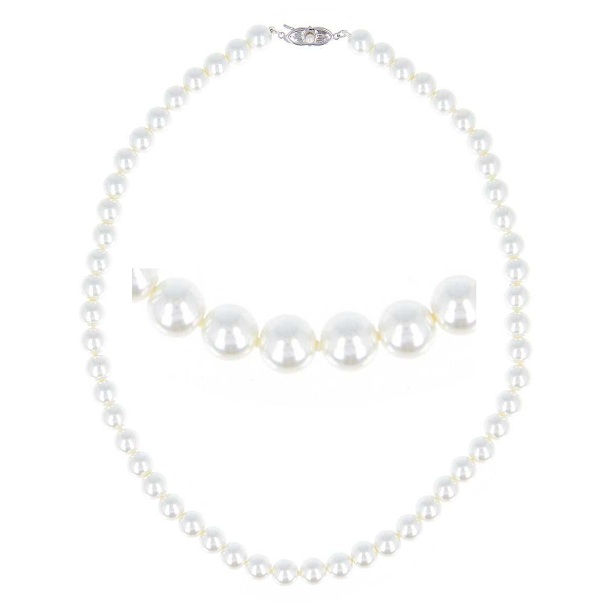 Collier perles argent \'Perla\' blanc - 45 cm 8 mm - [R7244]