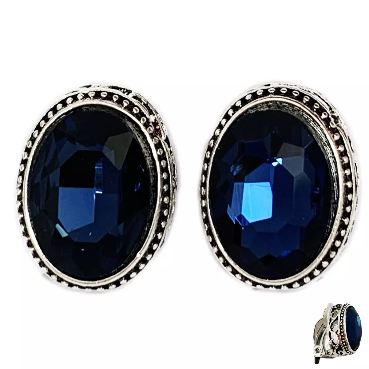 les trésors de lily Clips Créateur 'Sissi' marine argenté 17x13 mm [R7304]