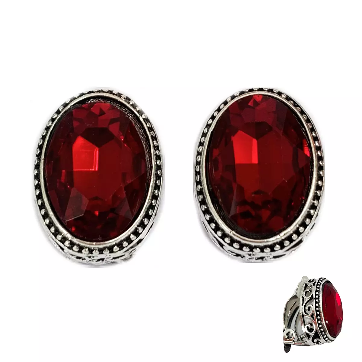 les trésors de lily Clips Créateur 'Sissi' rouge argenté 17x13 mm [R7305]