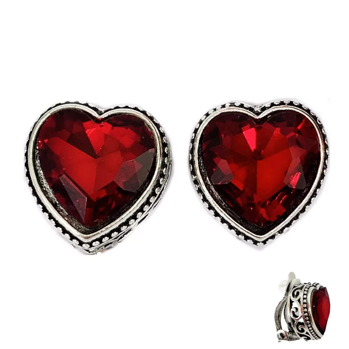 les trésors de lily Clips Créateur 'Sissi' rouge argenté 20x20 mm (coeur) [R7313]