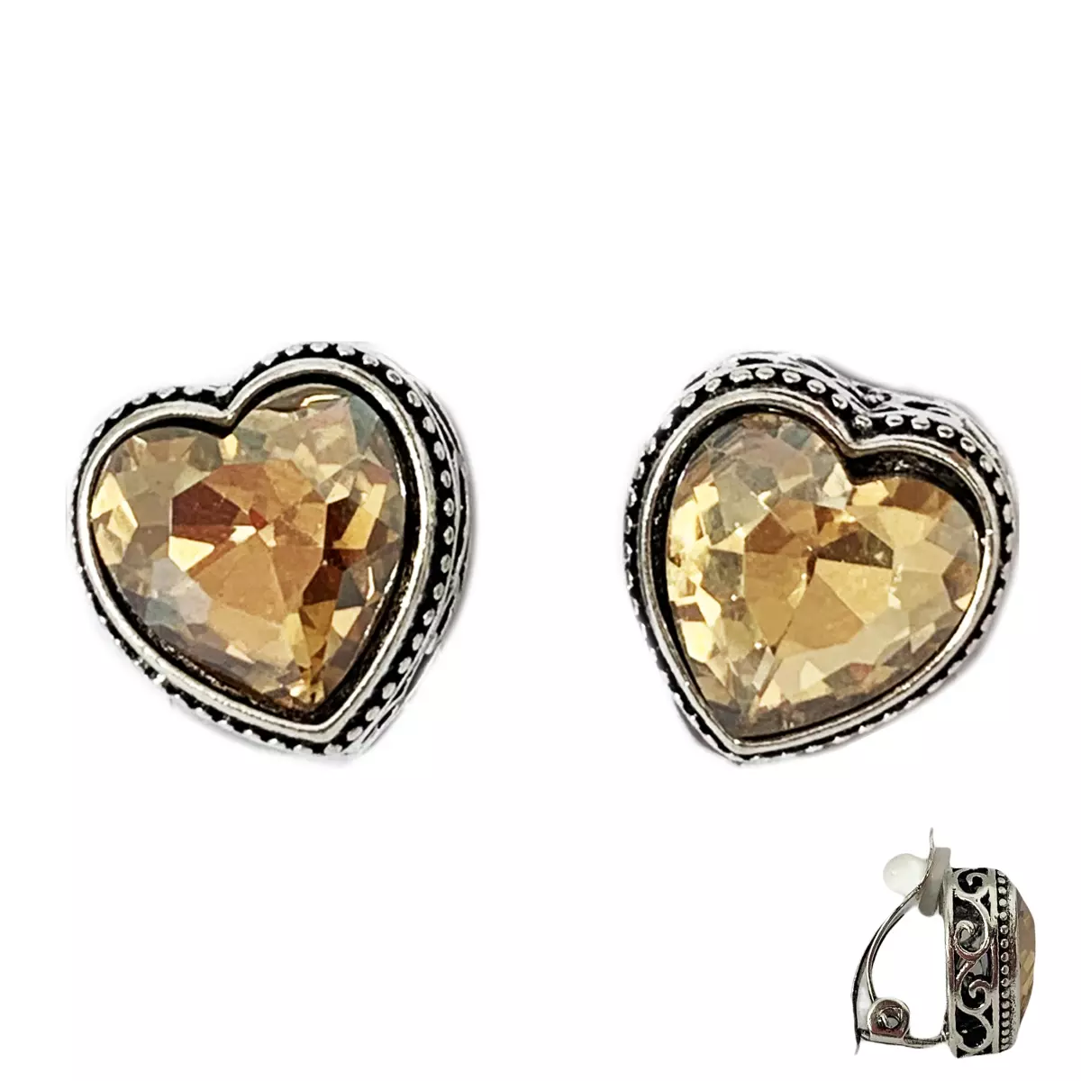 les trésors de lily Clips Créateur 'Sissi' ambre argenté 20x20 mm (coeur) [R7316]