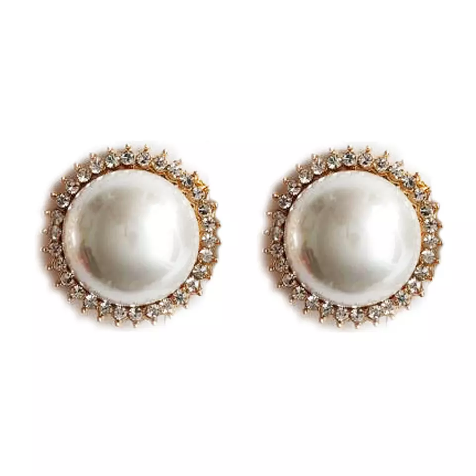 les trésors de lily Boucles clips Créateur 'Sissi' blanc doré 17 mm [R7370]