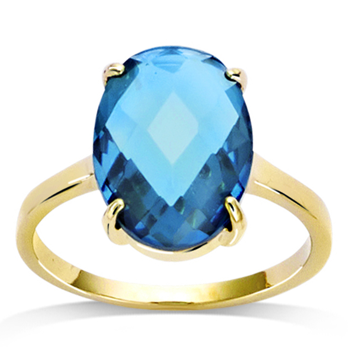 Bague Plaqué Or \'Sissi\' bleu doré (London Blue) - 13x10 mm - [R7374]