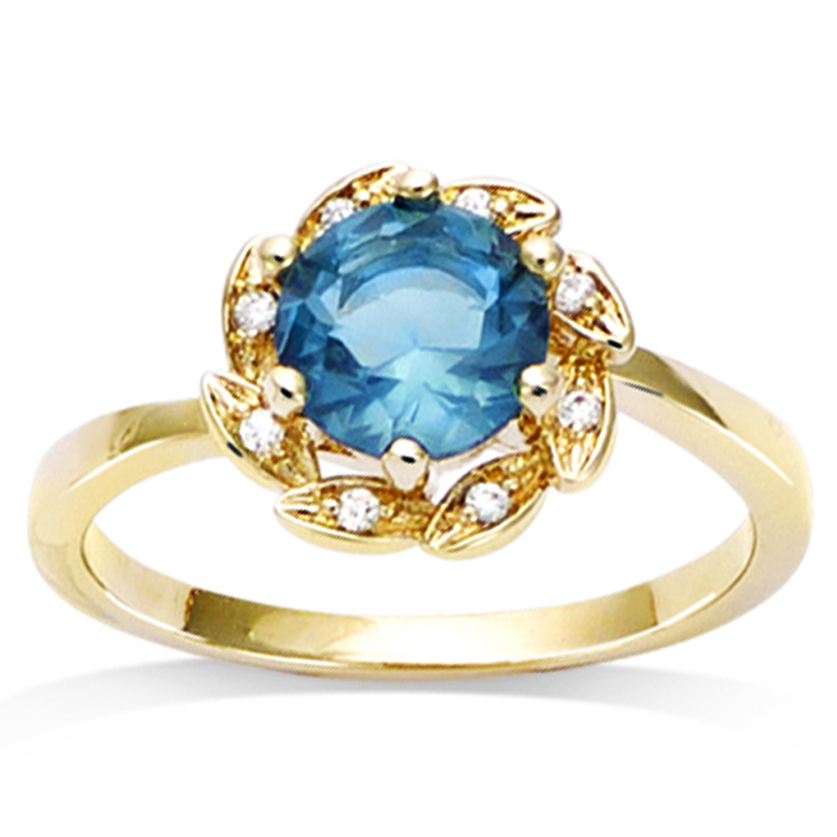 Bague Plaqué Or \'Sissi\' bleu doré (London Blue) - 10 mm - [R7375]