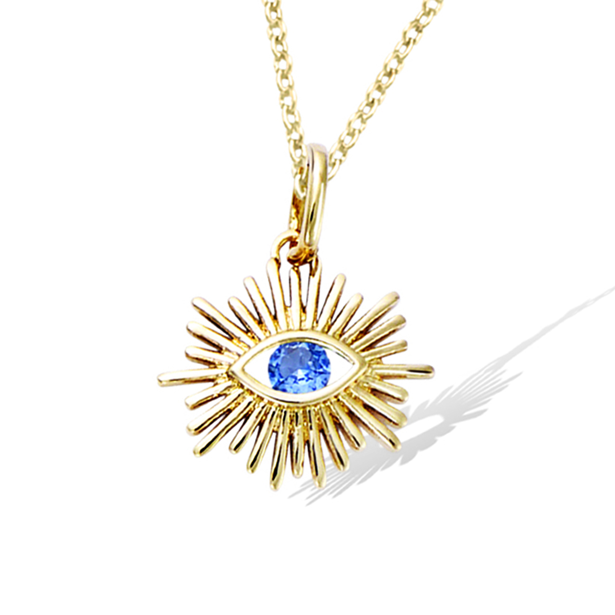 Pendentif Plaqué Or \'Œil\' bleu doré - 15x13 mm - [R7410]