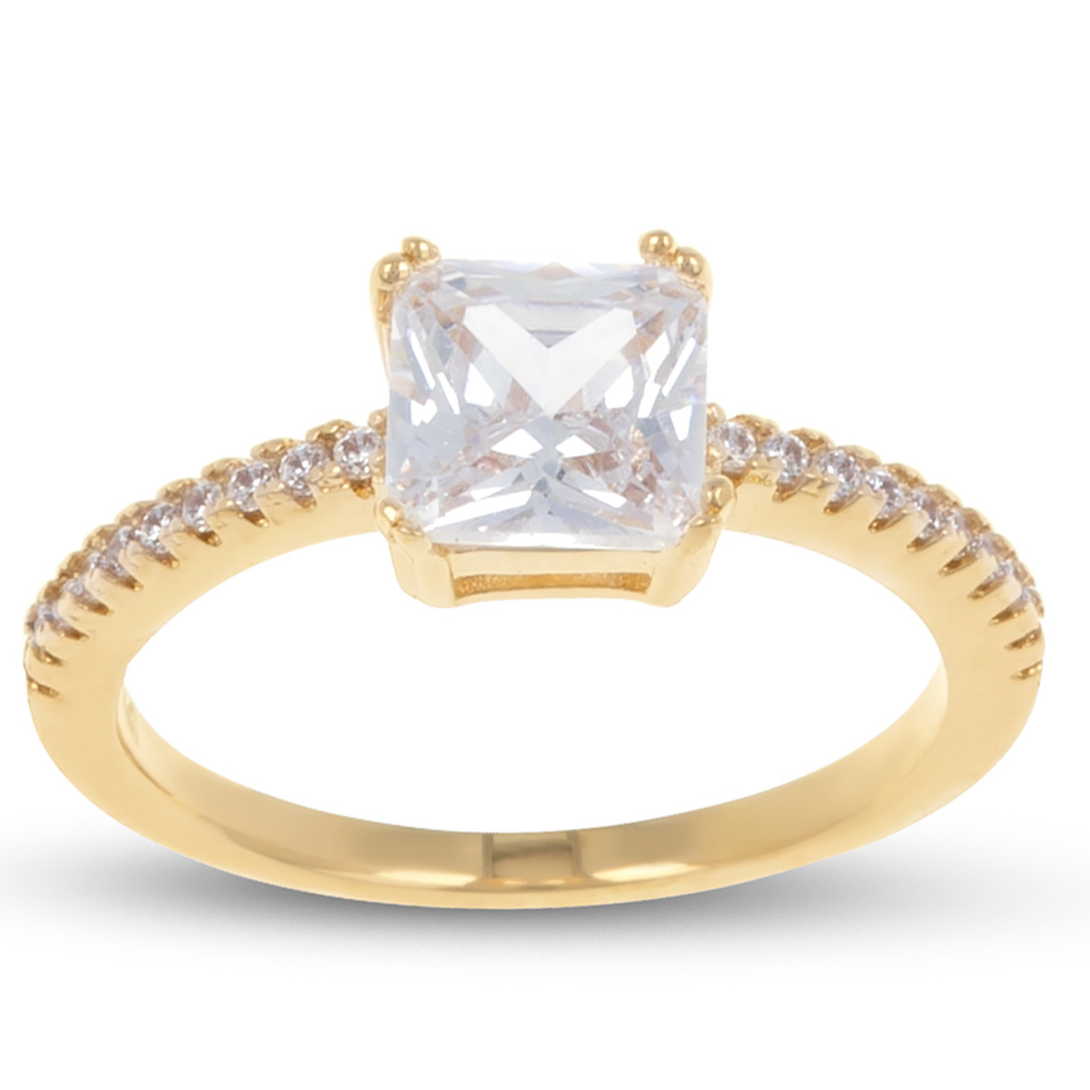 Solitaire Plaqué Or \'Sissi\' blanc doré - 6x6 mm - [R7417]