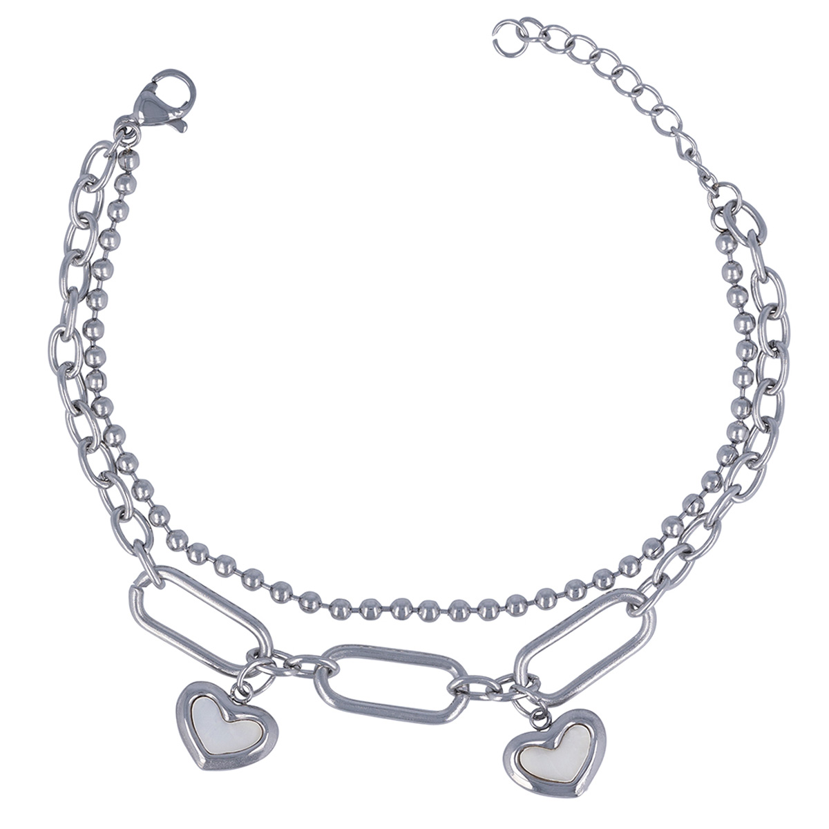 Bracelet Acier \'Love\' argenté - 2 rangs, 11x8 mm - [R7422]