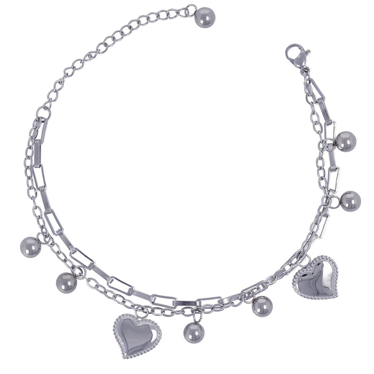 Bracelet Acier \'Love\' argenté - 2 rangs, 17x15 mm - [R7426]