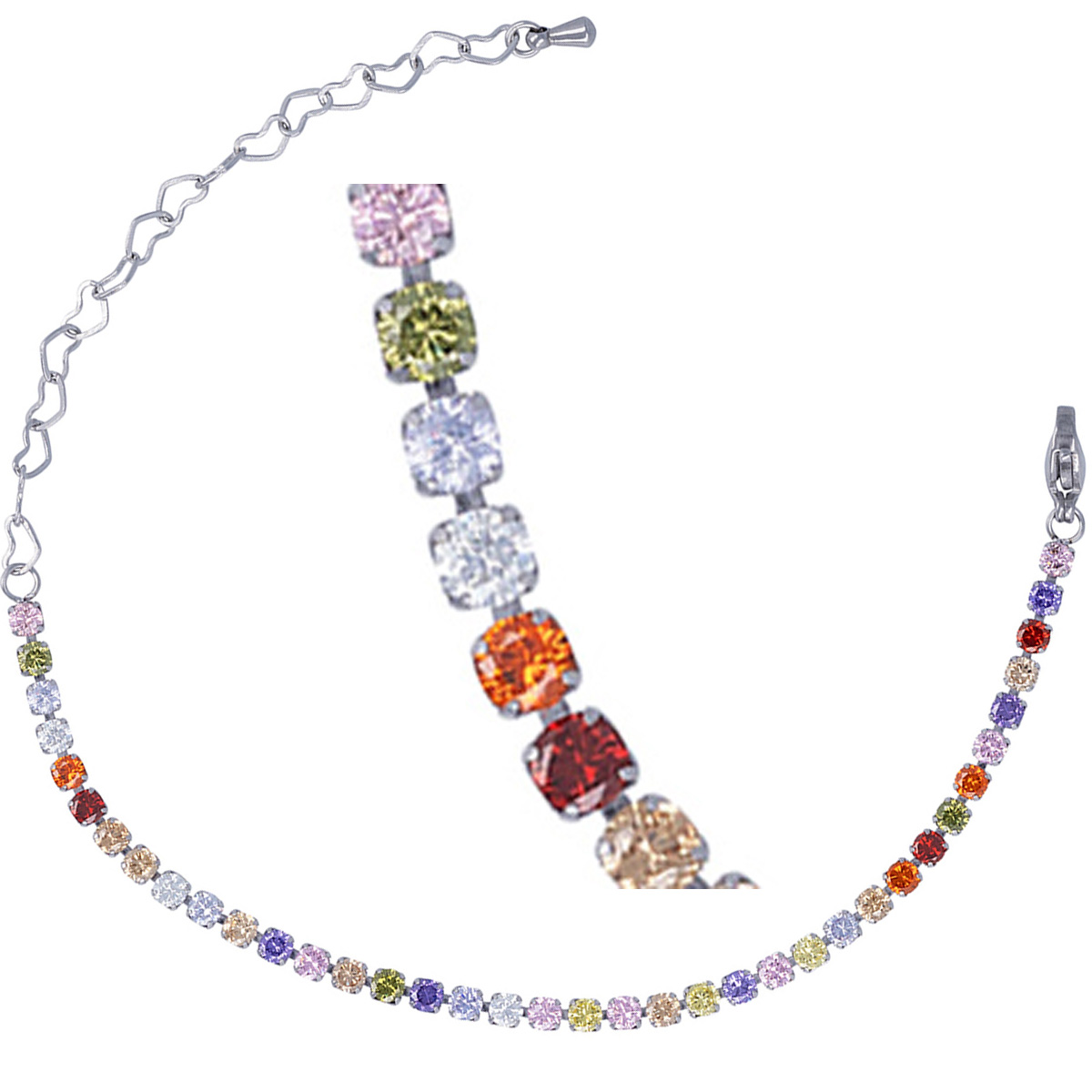 Bracelet acier \'Rivière de Cristal\' multicolore argenté - 2 mm - [R7433]