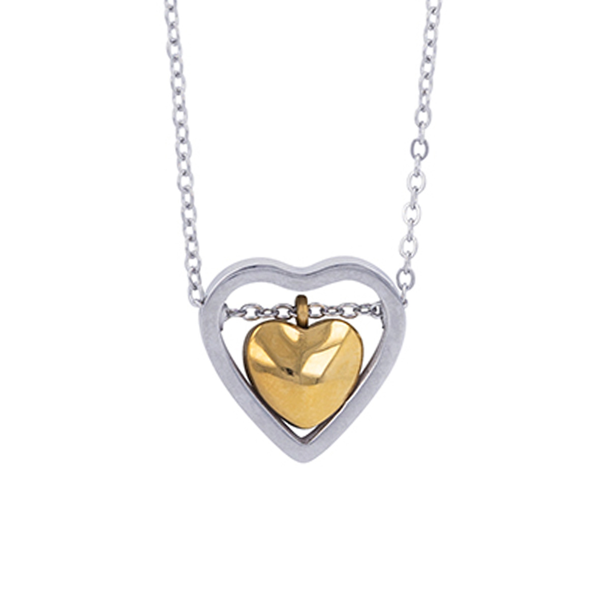 Collier créateur acier \'Love\' doré argenté - 17x16 mm - [R7435]