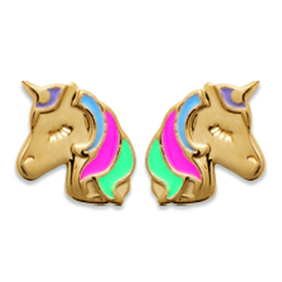 Boucles Plaqué Or \'Licorne My Unicorn\' multicolore doré - 8x8 mm - [R7466]