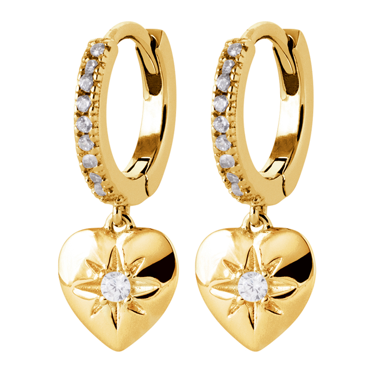 Créoles Plaqué Or \'Sissi\' blanc doré - 10 mm 7x7 mm (cœur, love) - [R7481]
