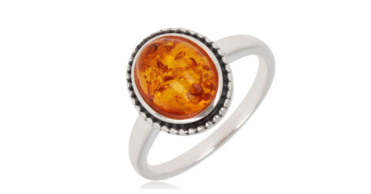 Bague Vintage Années 70 En Argent 925 - Cabochon D'ambre 10x5mm - Taille 53 - Occasion