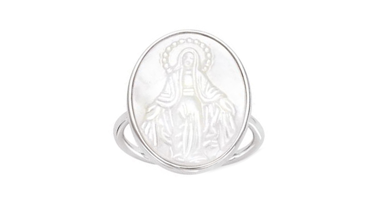 Bague Argent 'Vierge Marie' blanc nacre argenté (rhodié) 20x15
