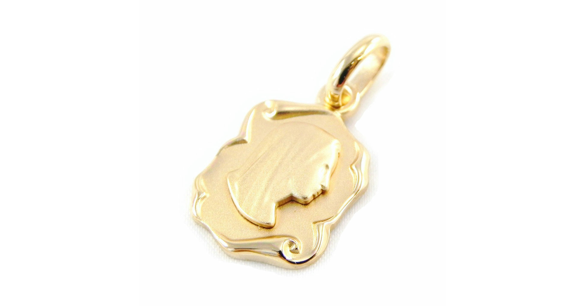 Pendentif Religieux Vierge Marie – Plaqué Or Jaune, Médaille Ancienne (L40mm)