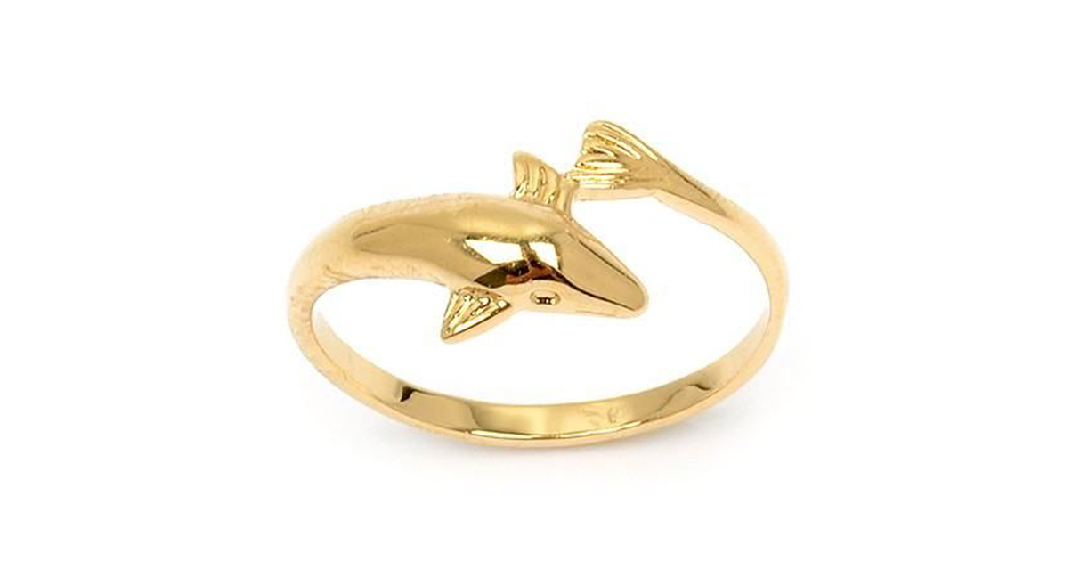 Bague Vintage 1970 Plaqué Or – Motif Dauphin, Taille 57, Neuf Parfait État
