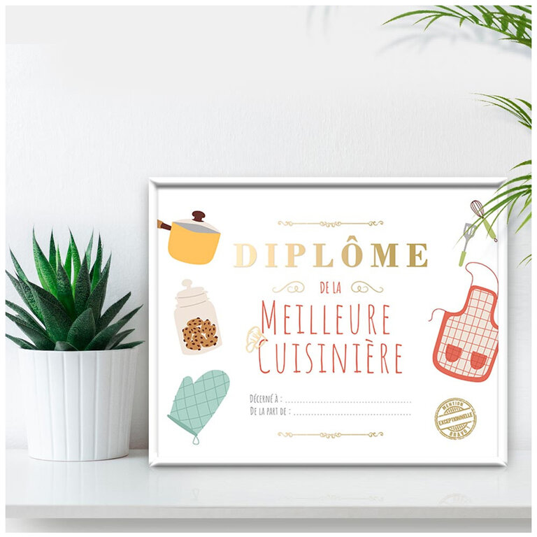 Cadre diplôme de la 'Meilleure Cuisinière' multicolore - 25x20 cm - [A3460]