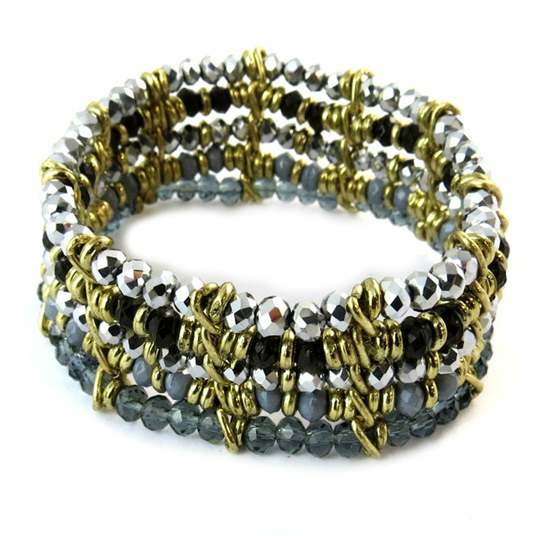 Bracelet Créateur 'Sissi' gris - 4 rangs - [N8250