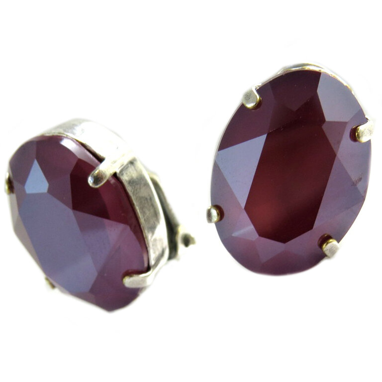 Boucles D'oreilles Clips Goutte Violet - CZ Et Résine - Non Percées - Neuves Faites Main