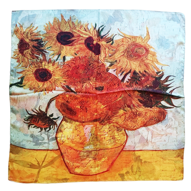Foulard Carré de soie léger Tournesol Jean Danoty Cadeau femme (FO226