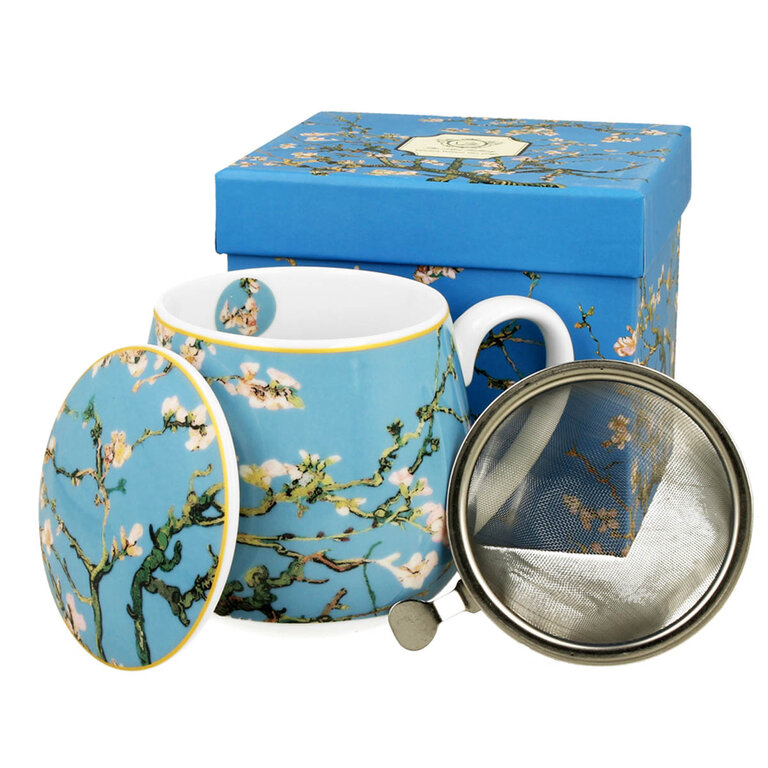 Tasse à Thé Goebel Avec Passoire Van Gogh - Motif Amandier Bleu, Porcelaine, Made In Germany, Neuve