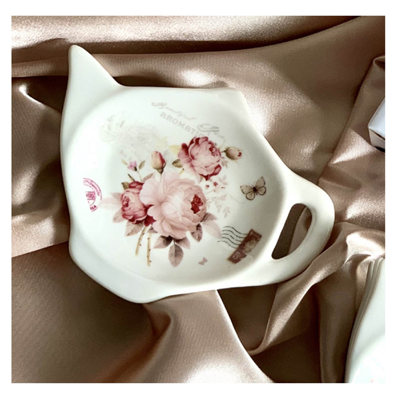 repose-sachet de thé grand modèle mélamine blanc motifs fleurs 16