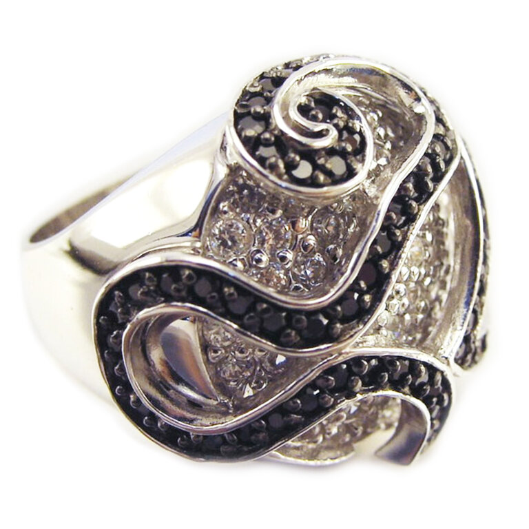 Bague En X Argent Sterling 925 Rhodié Avec CZ Noir - Neuf Avec étiquettes