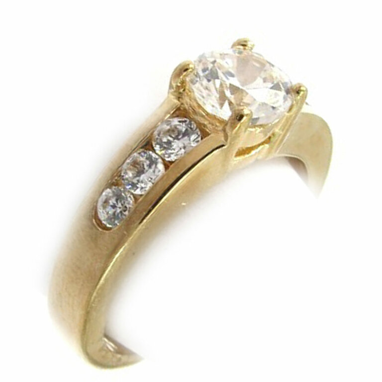 Bague Solitaire Plaquée Or Blanc Avec Zircon - Alliance Neuve Avec étiquettes, Style Classique Et Brillant