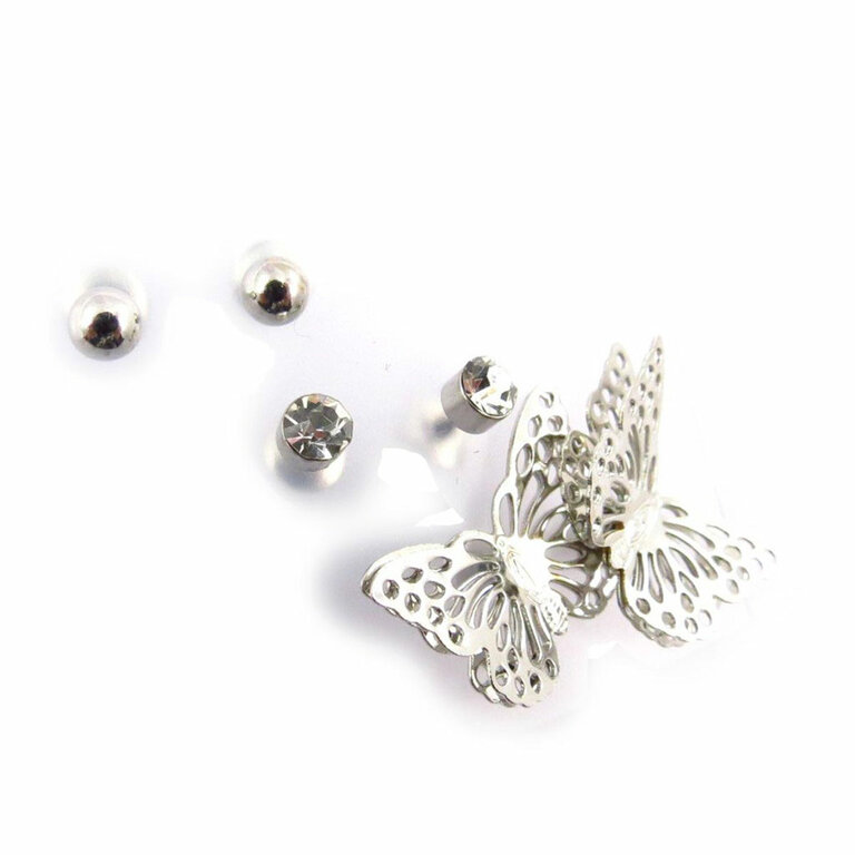 Boucles D'oreilles Papillons Bleu Argenté - Métal Sans Nickel, Neuves Avec étiquettes, Très Jolies