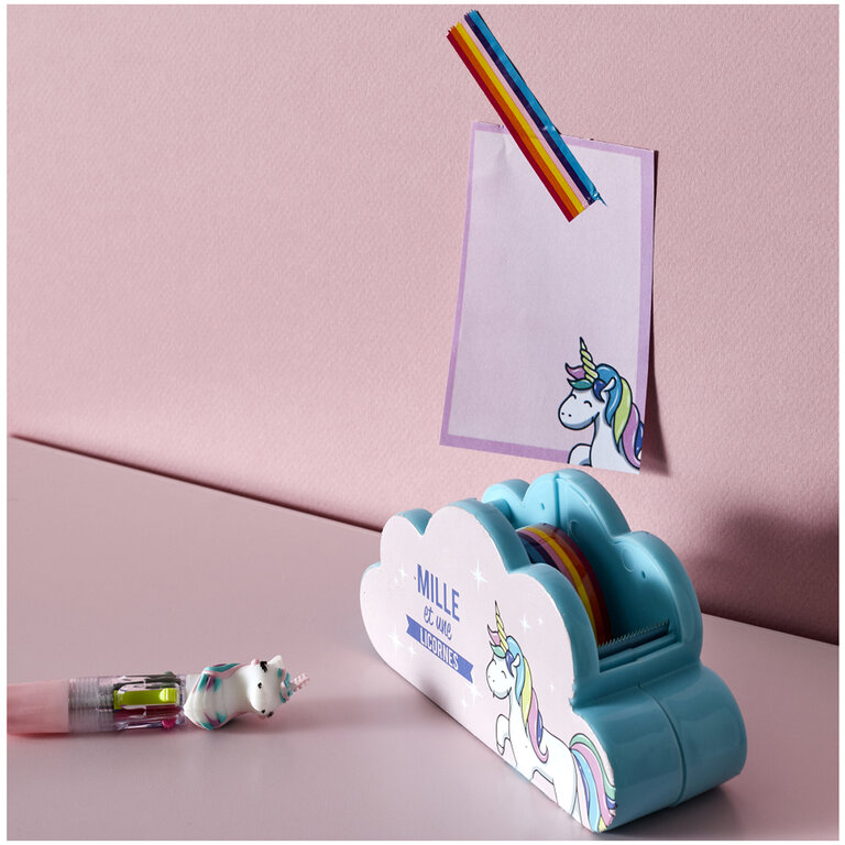Hibucuo Dévidoir Ruban Adhésif Licorne Mignonne – Distributeur Was-hi Rose Avec Recharge Arc-en-Ciel – Idéal Enfants, Bureau, École