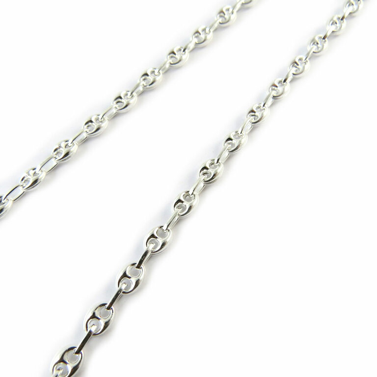 Chaîne Grain De Café En Argent Massif - Longueur 50 Cm - Occasion En Bon état