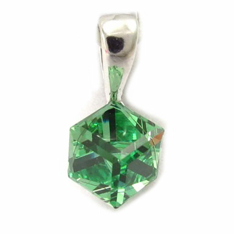 Pendentif En Argent 925 Avec Cristal Vert - Longue Forme - Poinçonné - Bon état Occasion