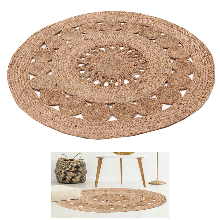 Tapis salon en jute tressé naturel artisanal D90 - Maison