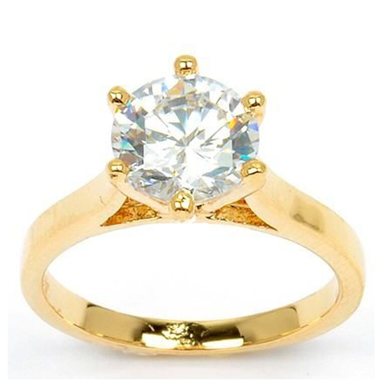 Bague Solitaire Plaqué Or 2 Microns Avec Zirconium, Taille 53 – Occasion élégante