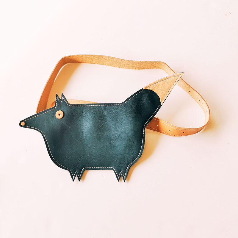 Sac pochette en cuir avec ceinture enfant renard