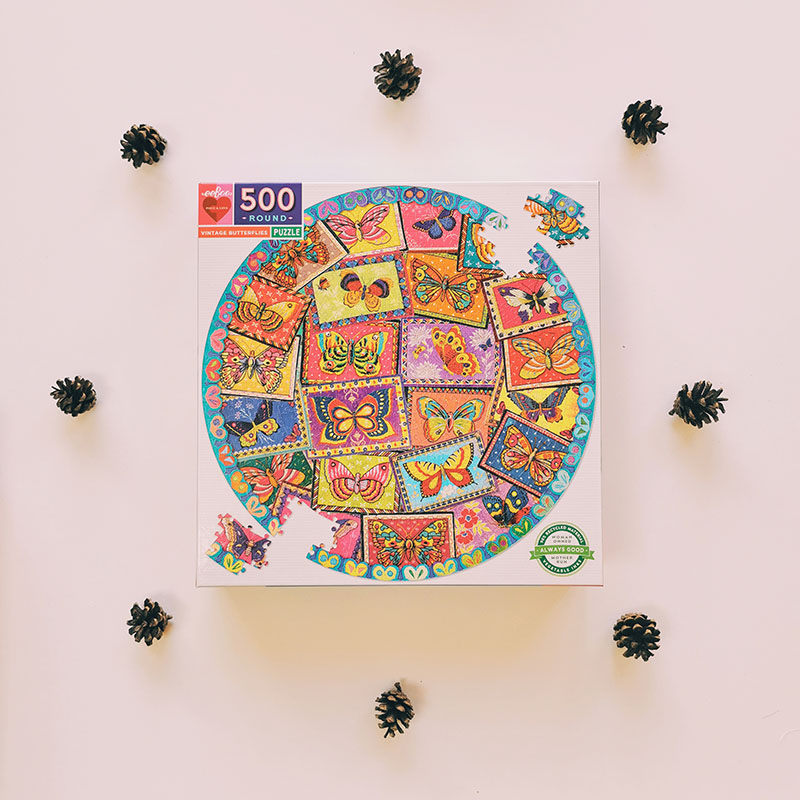 Puzzle rond 500 pièces Papillons vintage - à partir de 7 ans