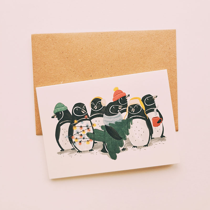 Carte de Noël Famille pingouin