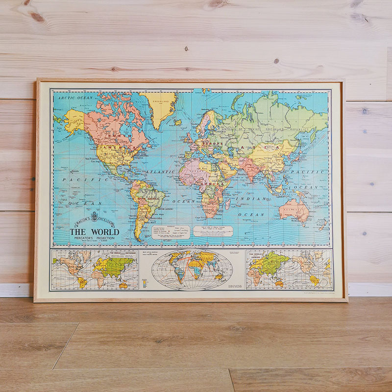 Affiche éducative vintage - Carte du monde