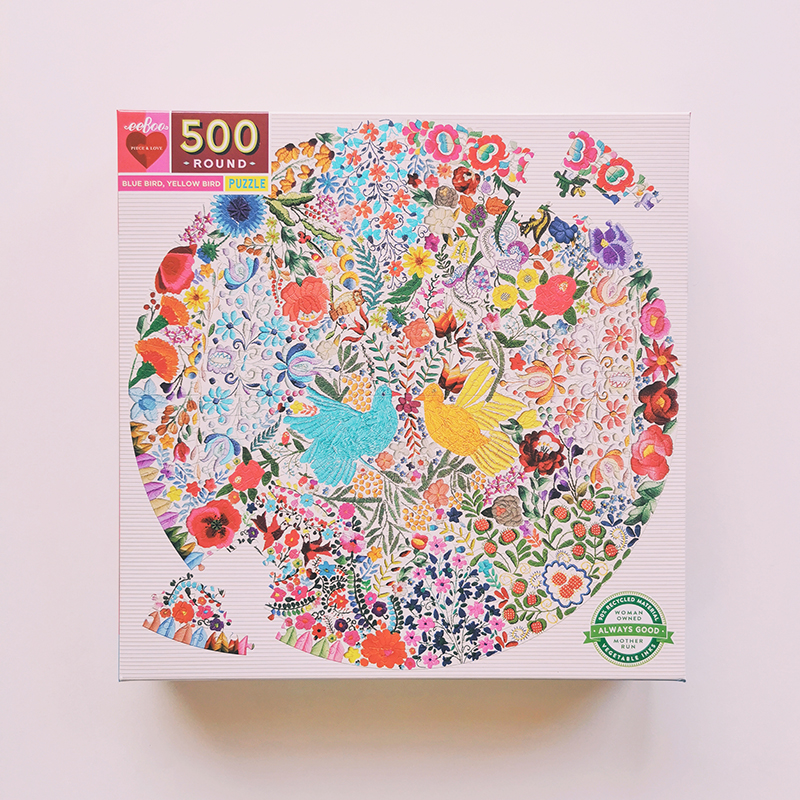 oiseau jaune et oiseau bleu puzzle 500 pièces rond 5 ans eeboo