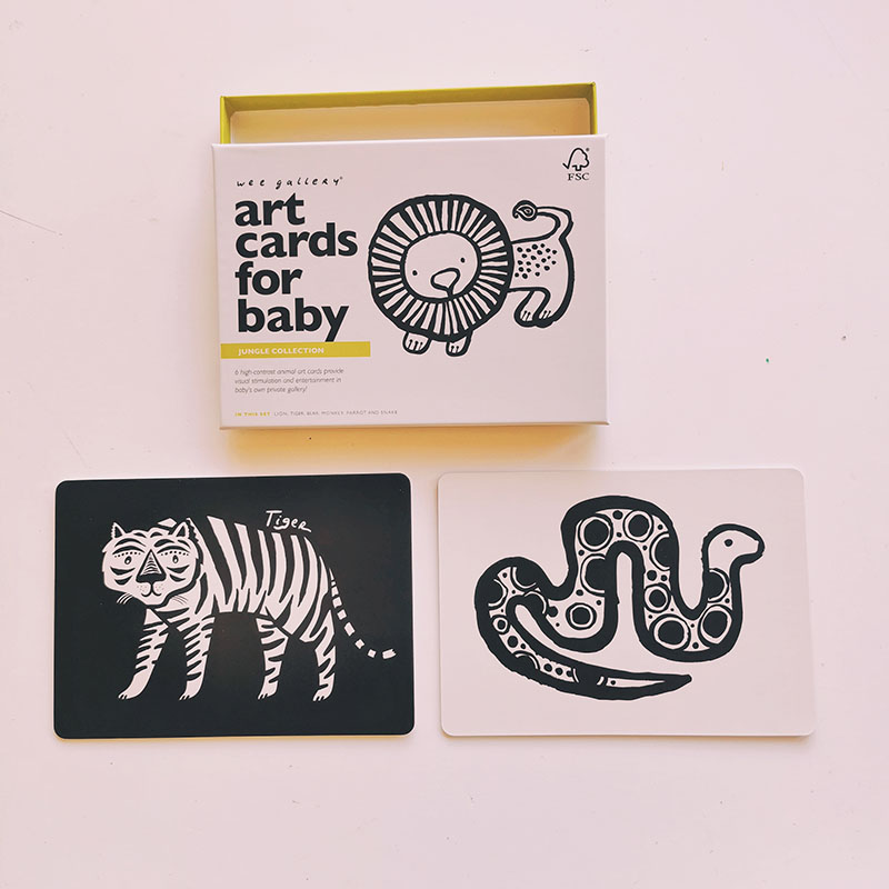 boîte de 6 cartes animaux de la jungle noir et blanc imagier montessori wee gallery