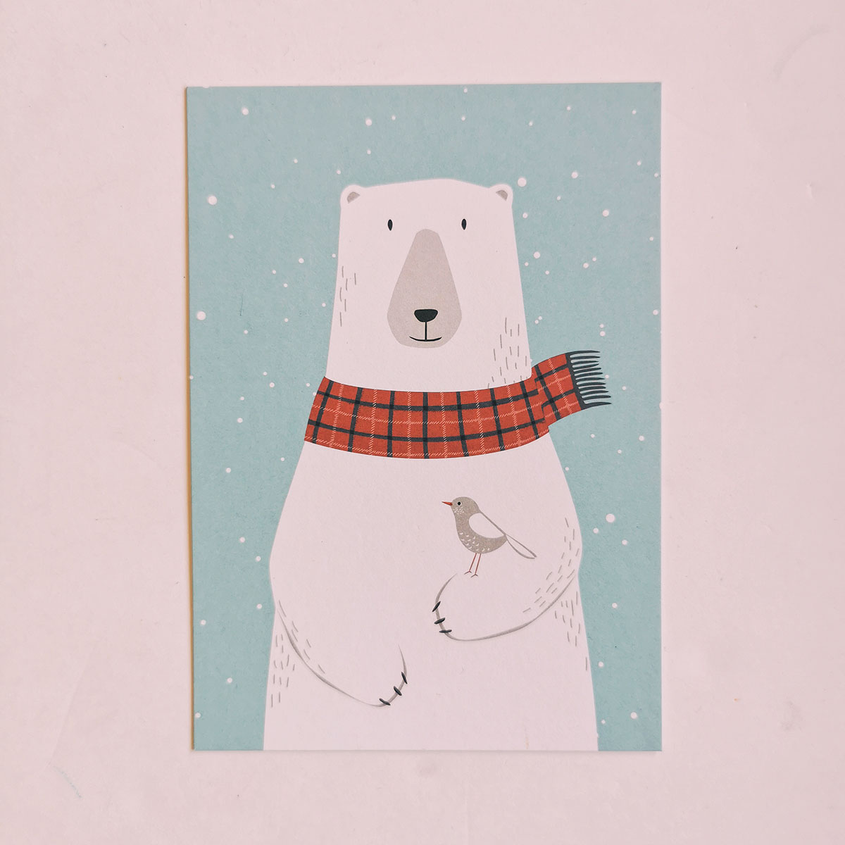 carte-postale-illustrée-hiver-ours-blanc-noël-et-bonne-année-enfant