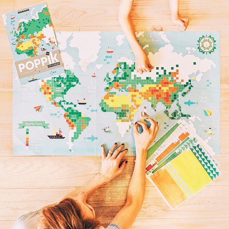 Poppik carte du monde - poster géant et stickers inspiré Montessori