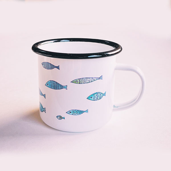 Tasse en émail - Poissons bleus