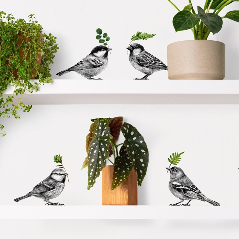 Autocollants muraux - Ensemble de 4 oiseaux
