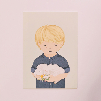 Carte postale "jeune garçon avec un agneau"